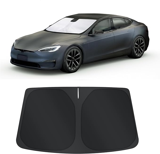 TINGLU Sun Shade for Tesla Model S (Fit Long Range/LR Model) 2012-2025 2026 Accessories Windshield Sun Shade Window Shade UV Rays Protection Sun Visor Cover with Steering Wheel Sunshade Storage Bag