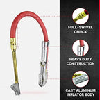 New & Improved - Tire Inflator Gauge with Dual Head Straight Foot Air Chuck 15” Air Hose 10-160 PSI