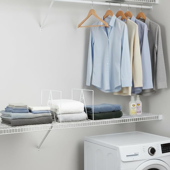 Wire Shelf Dividers - White Closet Organization & Storage Organizer - No Tool Shelf Divider for Wire Shelves - Metal Shelf Ac