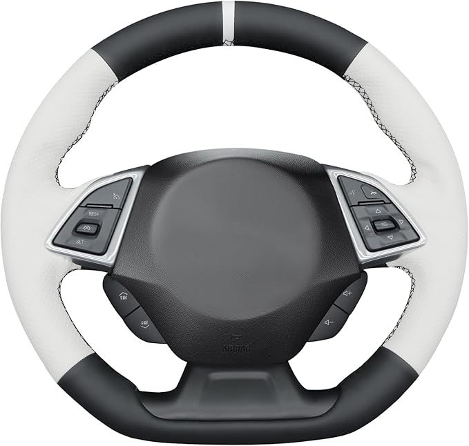 MEWANT Hand Stitched White Leather Steering Wheel Cover Wrap for Chevrolet Camaro 2017-2022 Steering Wheel Accessories for Chevrolet Camaro 2017-2022
