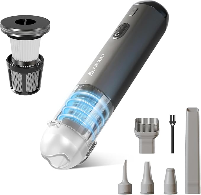 Car Vacuum 15KPa Handheld Vacuum Cordless, Portable Vacuum Cleaner with HEPA Filter, 2 Suction Modes, Type-C Charging, Lightw