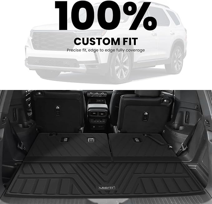 LASFIT Floor Mats & Trunk Mat with Backrest Mat for Honda Pilot 2023-2025 2026, Split & One-Piece Foldable Seating All Weather TPE Floor Liners 1st & 2nd & 3rd Row & Cargo Mat with Seatback Mat, Black
