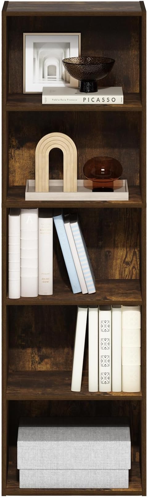 Furinno LUDER Book Shelf, 5-Tier Bookshelf, Bookcase with Open Shelves, 9.4 x 15.8 x 52, Easy Assembly, for Living Room, Bedr