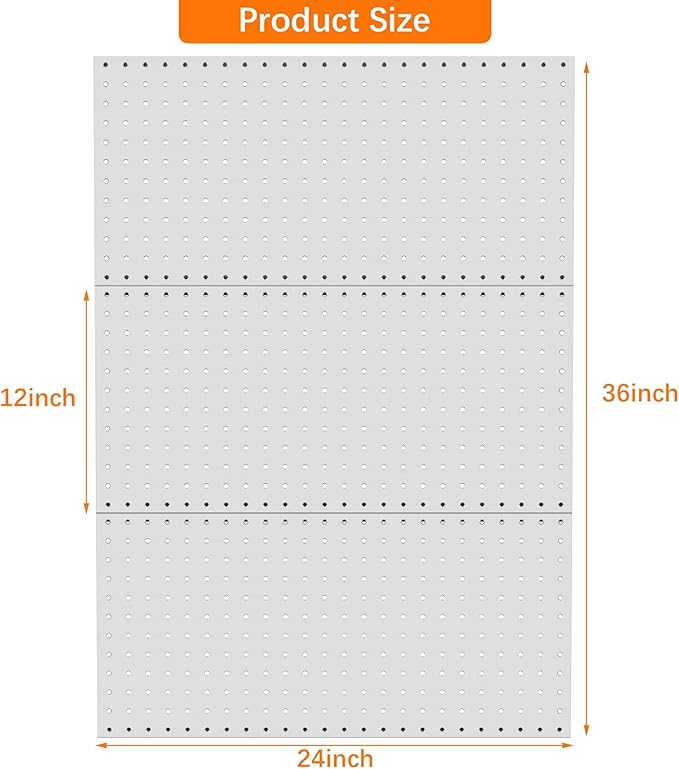 TORACK 3 PCS Metal Pegboard Panels(12x24 inch) for Wall Garage Utility Tools Storage Pegboard for Workbench, Modular Peg Boar