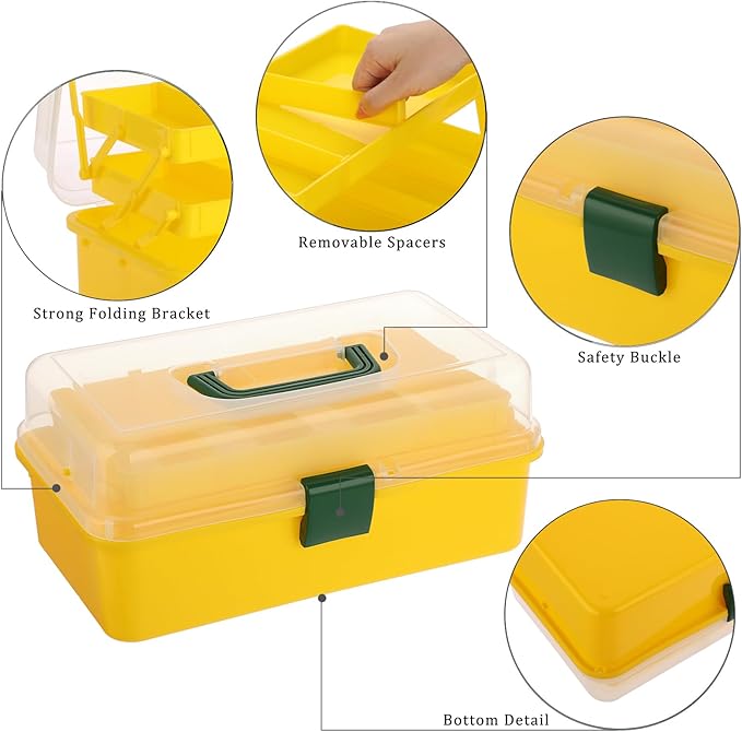 BTSKY 3-Layer Plastic Dividing Storage Box Craft Organizer with Adjustable Spacers Portable Handled Art Supply Organizer Mult