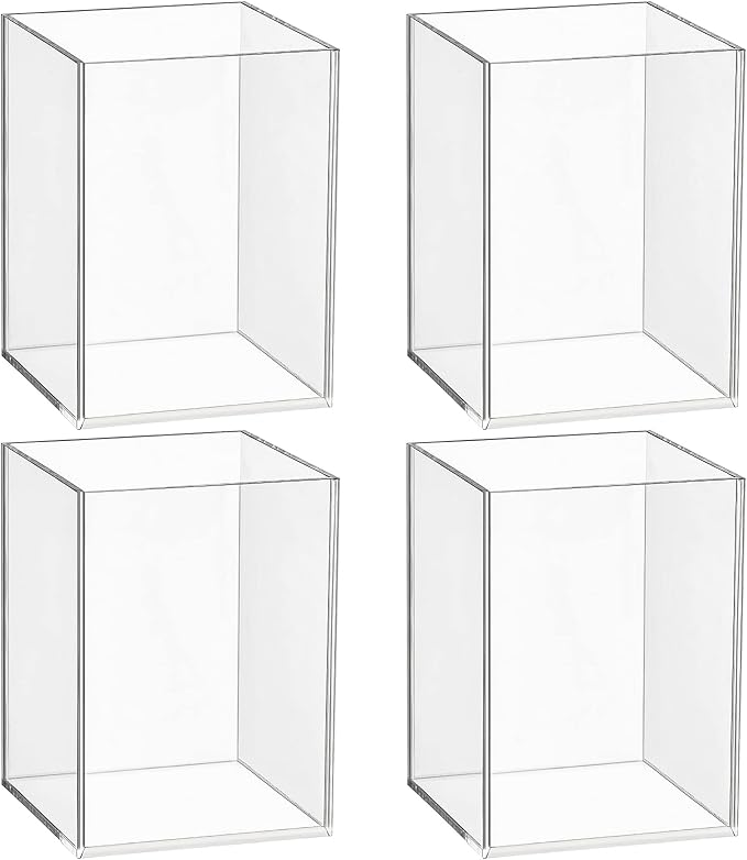 Mototo 4 Pieces Clear Acrylic Pen Holder Acrylic Pencil Cup Makeup Bush Holder Acrylic Desktop Stationery Organizer for Offic