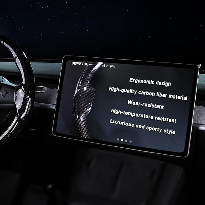 Carbon Fiber Steering Wheel Cover for Tesla Model 3 2017-2023 & Model Y 2020-2024, Anti-Slip Wear-Resistant High Temperature Resistant (Sheen Black)