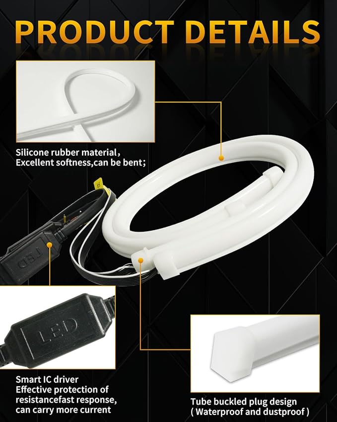 Qasim Sequential LED Strip, 12inch Car LED Flexible Strip Lights Turn Signal Switchback White/Amber Daytime Running Light for Headlights Retrofit-1Pair