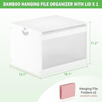 Hanging File Box Organizer for Letter Size, Bamboo Acrylic File Folder Storage with Lid Clear Moving Boxes Wooden with Handle