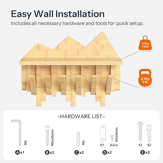 HOOBRO Wall Hooks with Shelf, Coat Rack with Shelf Wall-Mounted, Entryway Wall Key Holder, Hat Rack for Walls, Purse Hanger f