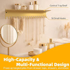 Necklace Jewelry Holder Wall Hanging Organizer Hangers Storage Mounted Shelf with 56 Hooks Tray Display Girls Women Metal Doo