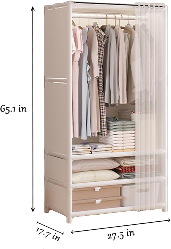 Portable Closet,Portable Closets for Hanging Clothes,Japanese Style Wardrobe with 1 Hanging Rods,2 Storage Shelves,27.5" L x 