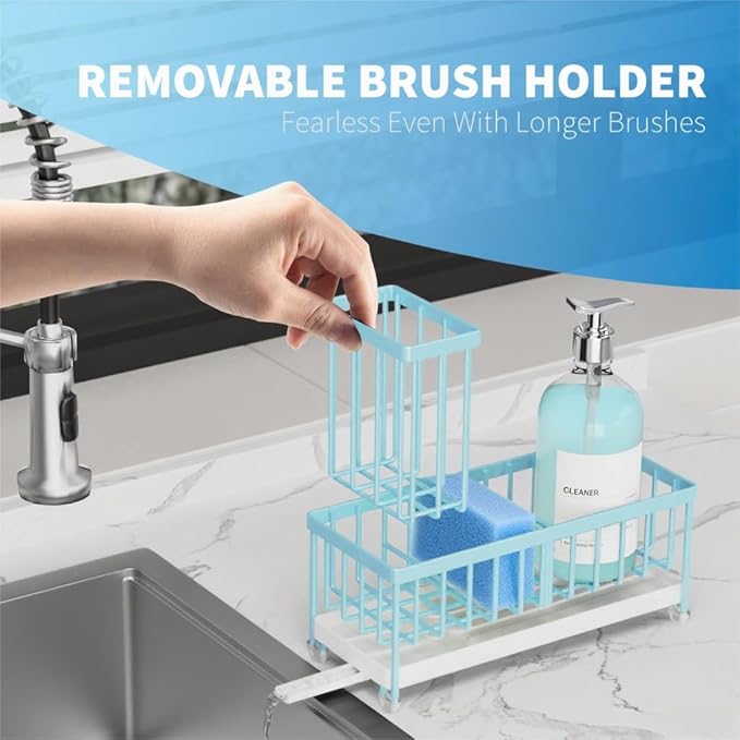 Cisily Sponge Holder for Kitchen Sink, Sink Caddy Organizer with High Brush Holder, Kitchen Countertop Organizers and Storage