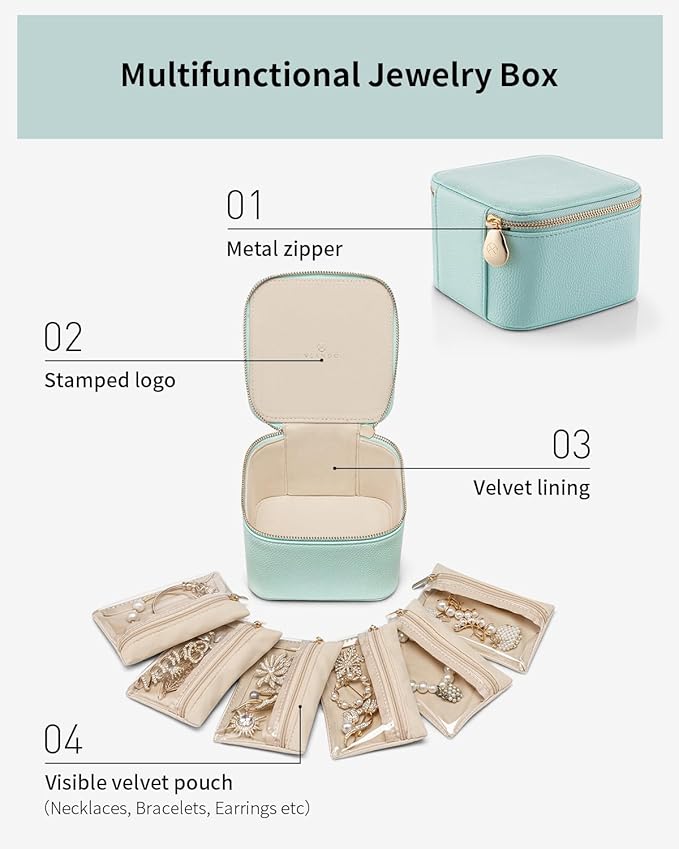 Vlando Travel Jewelry Box,Jewelry Travel Case with 6 Velvet Jewelry Zipper Pockets Travel Jewelry Organizer for Ring Bracelet
