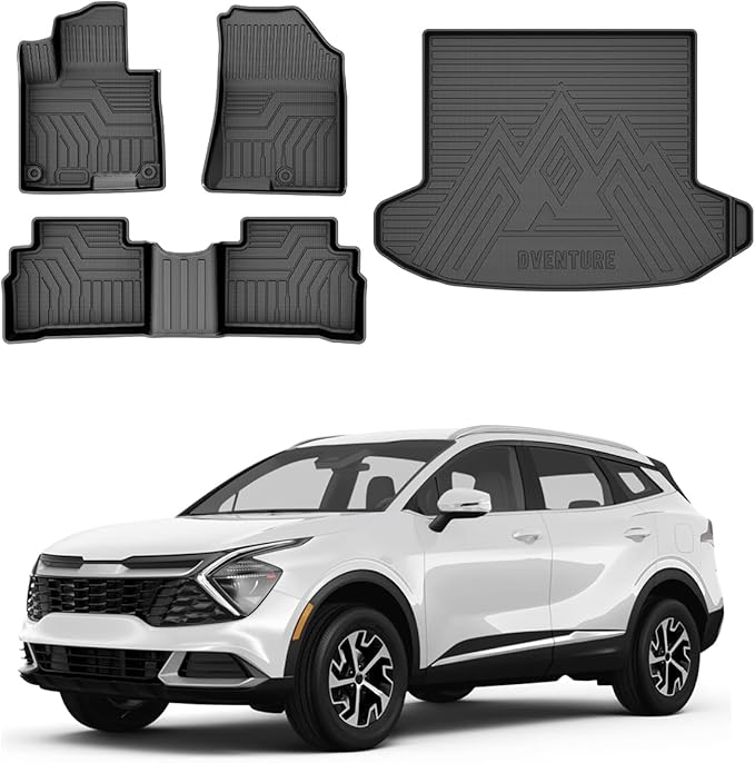 Powerty Floor Mats & Cargo Liner for 2023-2025 Kia Sportage (Not for Hybrid) Accessories Floor Mats 2 Row Liner Set All Weather TPE 3D Floor Liners&Rear Cargo Mat