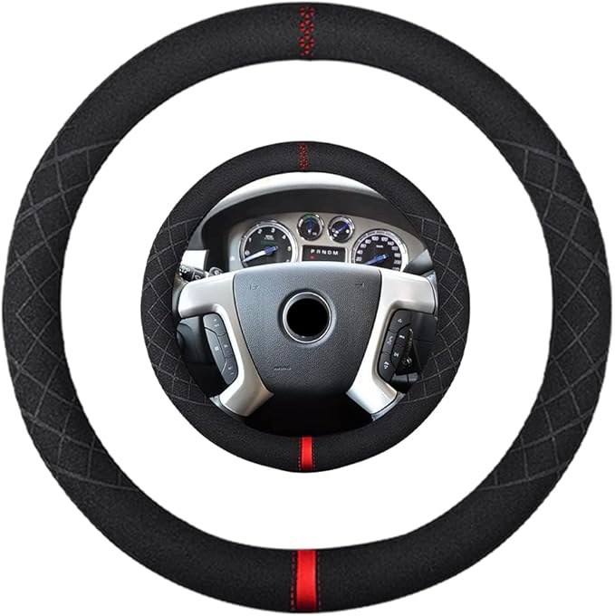 Suede Steering Wheel Cover,Compatible with Cadillac Escalade Suede Leather Sport Non-Slip Wheel Cover Car Interior Accessories 15.5 16 inch for Man and Women