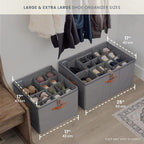 OrganiHaus Large Shoe Storage Bin for Closet, Shoe Organizer Box Fits up to 16 Pairs, Collapsible Fabric Shoe Basket w/Clear 