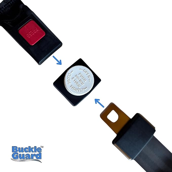 Seat Belt Button Cover (2-Pk) Deters Children & Disabled Adults from Unbuckling Seatbelt Buckles in Buses & Commercial Vans, No "Key" Needed to Open Device, for 2-Point Lap Belts (Black)
