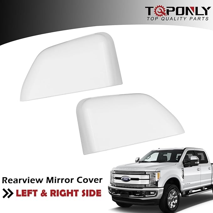 1 Pair Tow Mirror White Cover Cap | For 2017-2024 Ford Super Duty F250 F350 F450 F550 Truck Accessories Replacement | Driver&Passenger Side Exterior Plastic Top Half Door Mirror Caps