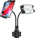 Dual Car Tablet Mount for Cup Holder, Gooseneck Car Cupholder Tablet Holder with Strong Long Arm 10" for 4-12.9" Devices, iPad Pro Air Mini, Galaxy Tabs, Huawei, iPhone, Tablets & Phones