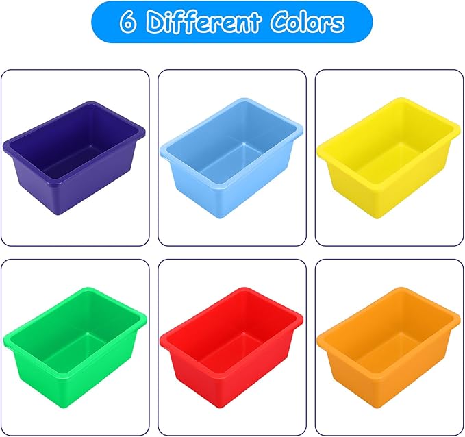 Kifmurase 6PCS Plastic Cubby Storage Bins, 12x7 Inch Stackable Toy Storage Organization, Colored Toy Storage Bins with 12 Lab