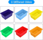 Kifmurase 6PCS Plastic Cubby Storage Bins, 12x7 Inch Stackable Toy Storage Organization, Colored Toy Storage Bins with 12 Lab
