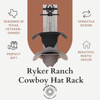 Ryker Ranch Cowboy Hat Rack for Wall | Western Hat Rack for Cowboy Hats | Rustic White Wood and Metal Cowboy Hat Holder for W