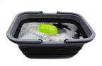 SAMMART Collapsible Washing Tub with Handles 9.2L (2.37Gallon) - Portable Outdoor Picnic Basket/Crate - Foldable Space Saving Storage Container for Dishing, Camping & Home (1, Dark Grey/Black)