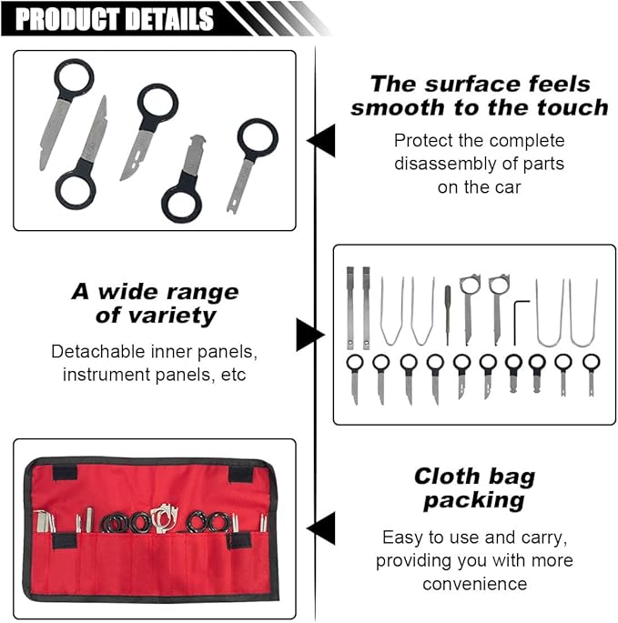 20PCS Car Radio Removal Tool Kit, Professional Tooling Car Audio Stereo CD Player Removal Key Kit, Universal Radio Removal Pr