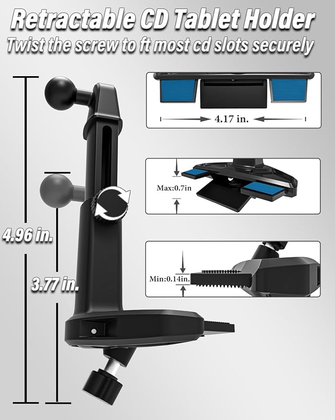 Car CD Tablet Mount Universal Vehicle CD Slot Holder for iPad 4-12.9'' Pro/Air/Mini, iPhone 15/14/ 13/12/ Kindle Fire HD, Galaxy and More 4-12.9'' Tablet Phone