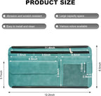 Car Sun Visor Organizer, Leather Sun Visor Pocket Organizer Case with Multi-Pocket Net Zipper, Suede Note Holder Car Visor Storage Pouch for Card Pen Sunglasses Document (Blue)