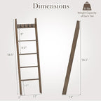 Giantex Bamboo Blanket Ladder, 5-Tier Ladder Shelf w/ 4 Removable Hooks, Decorative Wall Leaning Ladder, Blanket Holder w/Ant