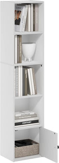 Furinno LUDER Book Shelf, 5-Tier Modern Bookshelf, Bookcase with 1 Door Storage Cabinet, 9.3 x 12 x 52, for Organization and 