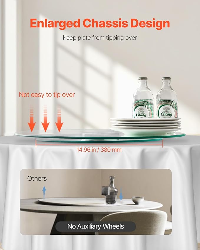 VEVOR 20 in Glass Lazy Susan Turntable, 360° Rotation Round Clear Tabletop Rotating Tray, Tempered Glass Dining Table Centerp