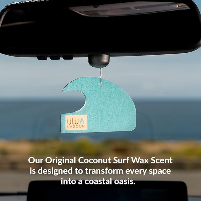 ulu Lagoon Hanging Car Air Freshener | Tropical Beach Coconut Surf Wax Scent Mini Wave | Long Lasting Car Freshener, Closet a
