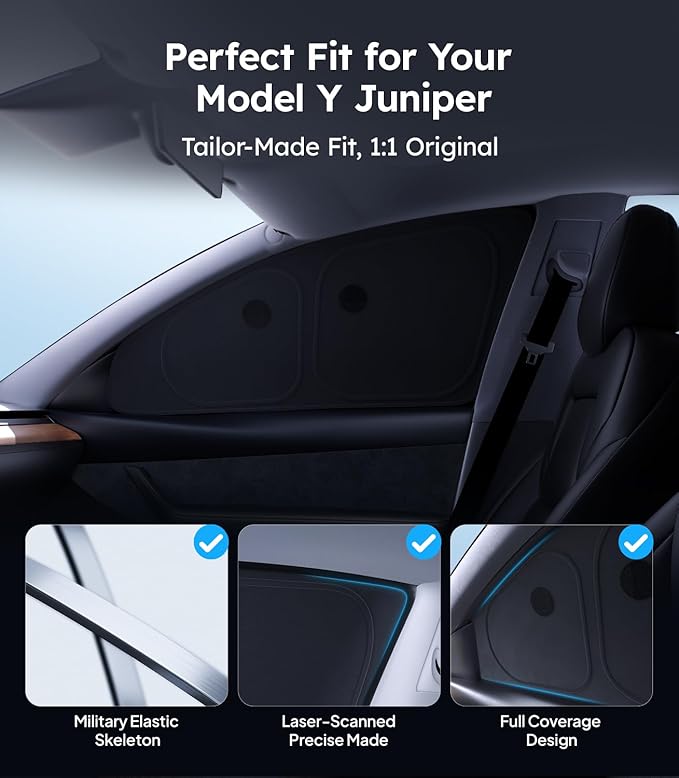 Wigoo 2026 Upgrade Tesla Model Y Juniper Side Window Sunshade [Ice-Crystal Cool, Suction No-Fall] Sun Block for Baby & Camping & Privacy Napping, 7PCS No Front Windshield for Model Y Juniper 2025-2026