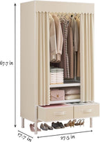 Portable Closet,Garment Rack,Heavy Duty Clothes Rack with Cover,Wardrobe Closet with 1 Hanging Rods, 2 Storage Shelves and 2 