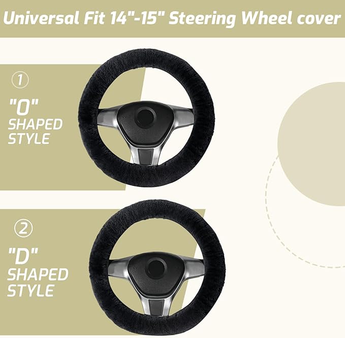 AEGIS Cover Sheepskin Steering Wheel Cover Premium Luxury AUS Genuine Merino Wool All-Season Non-Slip for Cars Fits 14.5-15.5" Wheels (Black)