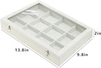 Coward Jewelry Organizer Tray Box, Grey Beige Velvet 12 Grids Bracelet Bangle Necklace Jewelry Display Tray Case with Transpa