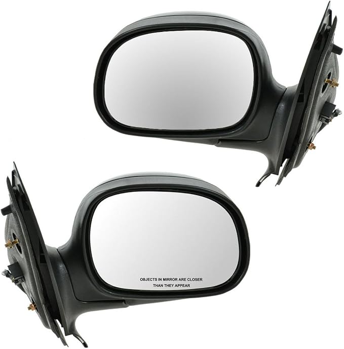 TRQ 2 Piece Driver and Passenger Side Mirror Assembly Set Manual Folding Electric Adjustment Non-Heated No Memory Black Compa