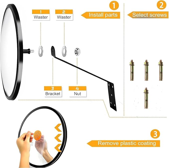 CNQLIS 8 Inch Convex Mirror Outdoor with Adjustable Wall Fixing Bracket,Blindspot Traffic Mirror for Driveway Garage Park Outdoor Wide Angle View Curved Security Blind Spot Mirrors