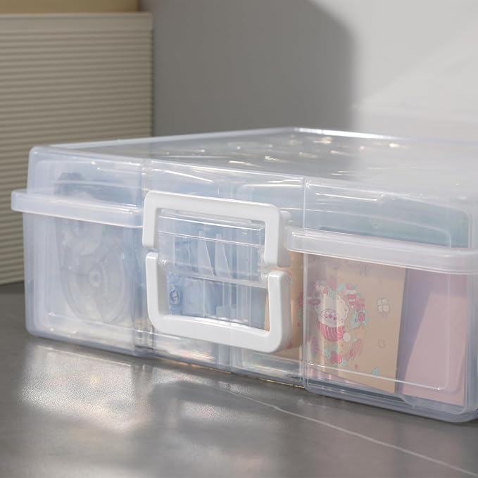 novelinks Transparent 4" x 6" Photo Cases and Clear Craft Keeper with Handle, 16 Inner Photo Organizers & Photo Storage Box, 