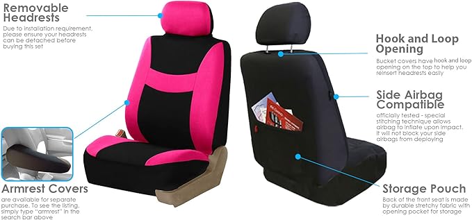 FH Group Light & Breezy Cloth Car Seat Covers, 7 Seater Three Row Set- Airbag & Split Ready -Universal for Cars Trucks and SU