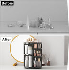 Jiavarry Rotating Makeup Organizer for Vanity, 360 Spinning Skincare Organizers with Adjustable Trays, Make Up Desk Storage C