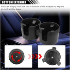 Car Double Cup Holder Extender, 2-in-1 Car Cup Holder Adapter with Adjustable Base, Universal Multifunctional Cup Holder Organizer for Beverage, Snack, Cup, Bottle Storage (Black)