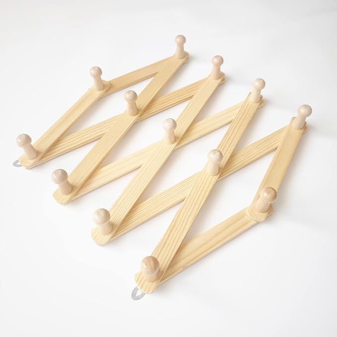AMAPON Accordion Style Expandable Wall Wooden Coat Rack 13 Hooks (Pegs) Hang Hats Jackets Coffee Mug Purses Necklaces Towels 