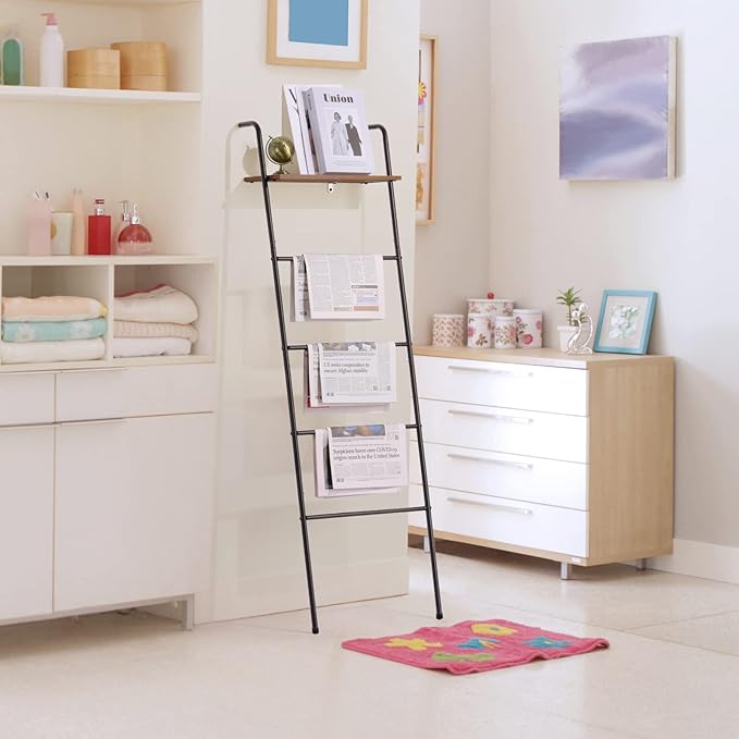 Blanket Ladder 5 Layer Wall-Leaning Blanket Rack with Shelf Decorative Blanket Ladder Shelf Metal Leaning Towel Ladder Rack f