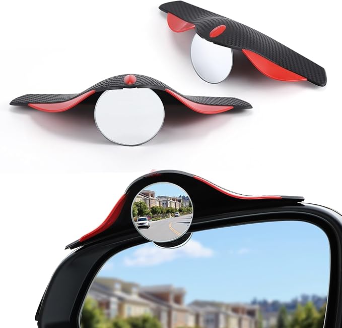 LivTee Car Blind Spot Mirror with Side Mirror Rain Guard 2 Pack, Carbon Fiber 2-in-1 Rear View Rain Mirror Covers, 360 Drgree Adjustable Convex Mirror, Automotive Exterior Accessories