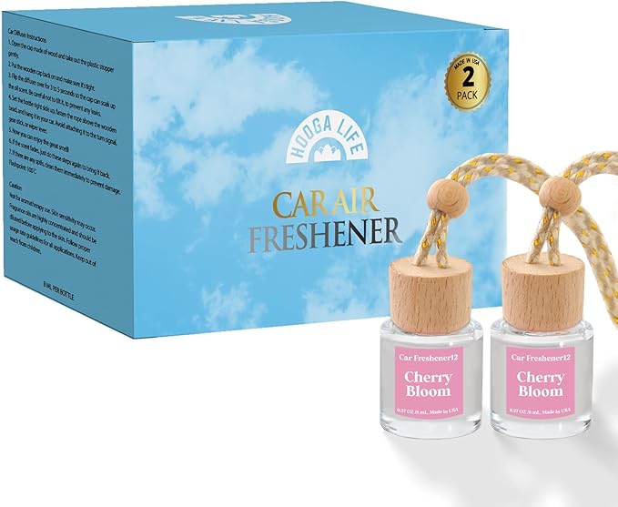 HoogaLife Car Air Freshener Diffuser 2 Pack Hanging Cherry Bloom Car Air Freshener for Women 45+ days Long Lasting Fragrance 