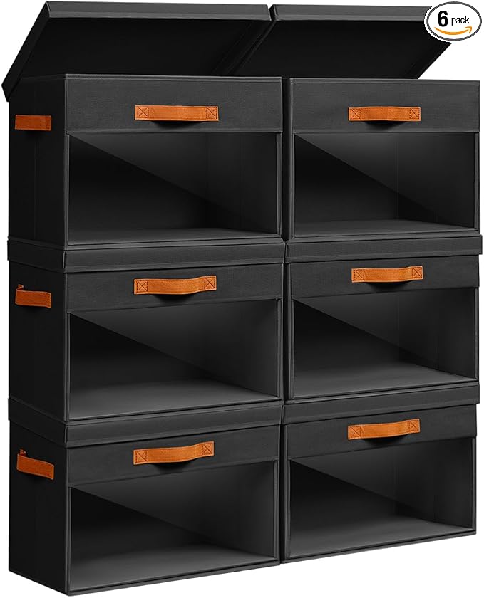 Homsorout Large Storage Bins with Lids - 6 Pack Foldable Decorative Organizers with Clear Windows & Handles, Cube Storage Org